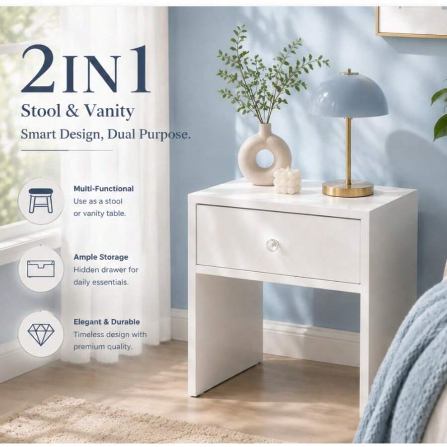 Furniture Hardware Suppliers - เก้าอี้เก็บของและโต๊ะข้างเตียง 2-in-1, ลิ้นชักซ่อนพร้อมมือจับคริสตัล, เฟอร์นิเจอร์อเนกประสงค์สำหรับห้องนอน, เก้าอี้ประหยัดพื้นที่