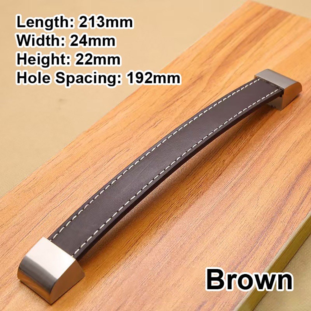 Furniture Hardware In China - มือจับตู้หนังนุ่มสีน้ำตาล 1 ชิ้น วัสดุโลหะผสมสังกะสี ระยะห่าง 96/128/160/192